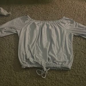 baby blue eyelet off- shoulder tie in front girls shirt size L